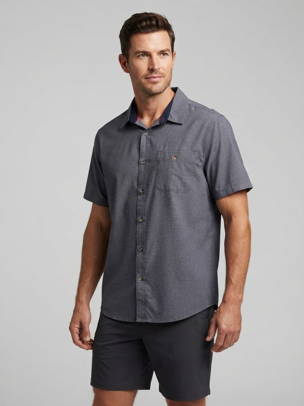 Men's Avalanche Outdoor Supply Gray Short Sleeve Button-Down Shirt Size Large